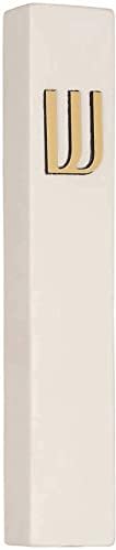 Modern Concrete Mezuzah Case with Scroll Ivory and Gold