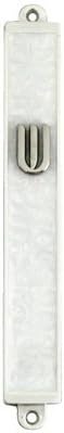 Silver Plated Brass Mezuzah Case Ivory White Enamel 1