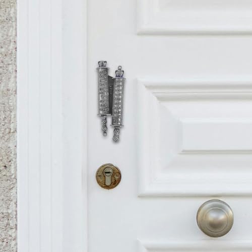 Luxshiny Pewter Mezuzah with Scroll Door Decor