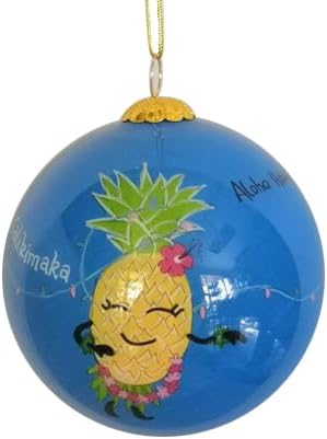 Hand Painted Mele Kalikimaka Pineapple Hula Dancer Christmas Light Ornament