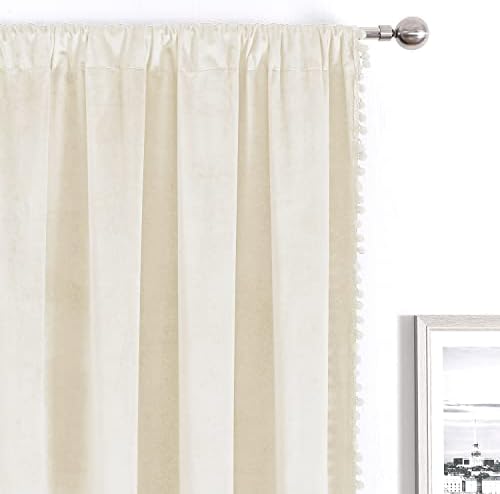 VANASEE Velvet Pompom Curtains 52x63 Inch 2 Panels Blackout