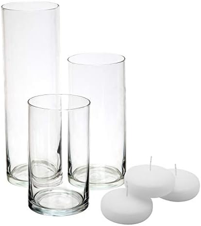 Royal Imports Glass Cylinder Vase Set of 3 - Candle Holder Floating Tealights