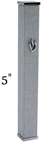 Sparkling Silver Aluminum Mezuzah Case with Scroll 3D Shin Door Cover