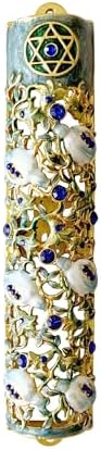 Hand Painted Mezuzah with Blue Crystal Accent