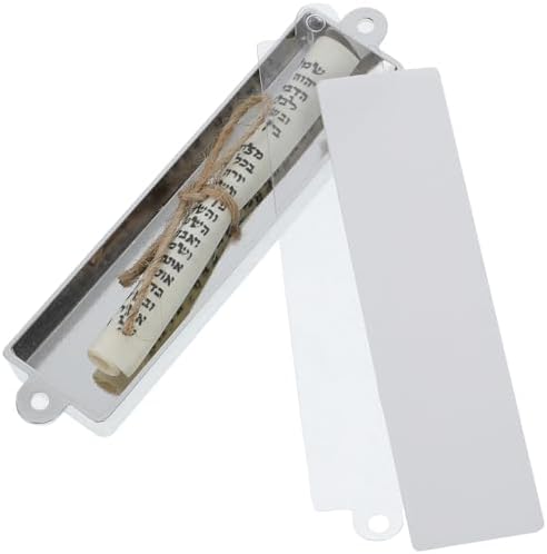 Jewish Mezuzah Door Blessing Scroll with Blue Enamel Design