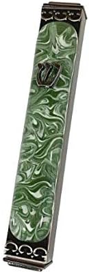 Art Glass Mezuzah with Lifetime Guarantee Marbled Green White