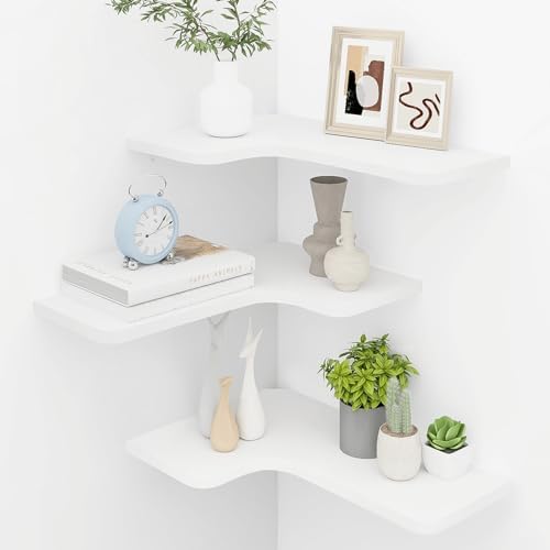 Homode Corner Floating Shelves Set of 3 White