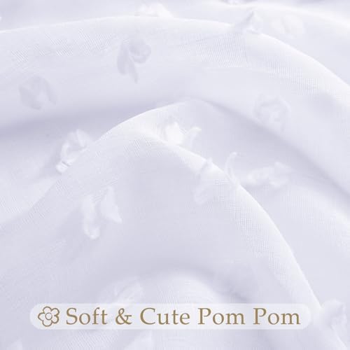 Guken Grommet Pom Pom Sheer Curtains 2 Panels 63 Inch Length