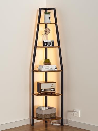 Furnulem 5 Tier Corner Shelf with LED Light
