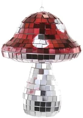 Cody Foster Co Disco Mirror Mushroom Ornament Shimmering Red and Silver Retro-Inspired Festive Decor 6-Inch Novelty