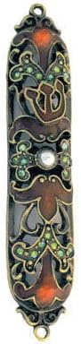 Judaica Jeweled Mezuzah with Stones 4 Inch Brown