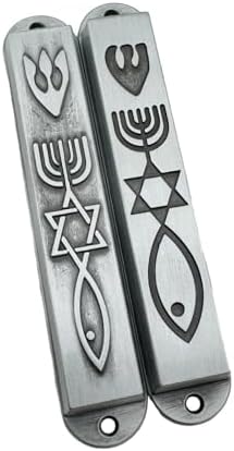Modern Door Mezuzah Set in Stainless Steel Silver 88mm
