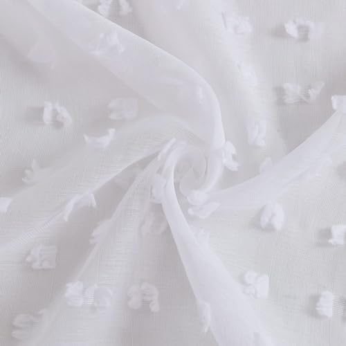 Guken White Pom Pom Curtains 63 Inches Long for Kids Bedroom