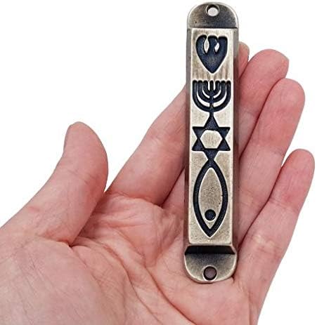 Pewter Messianic Seal Mezuzah Case with Scroll 4 Inch