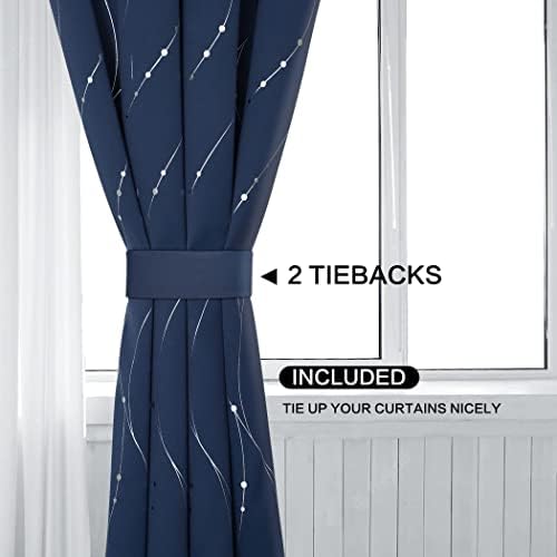 BUHUA Blackout Curtains with Floral Pattern Navy 72 Inch Length 2 Panels