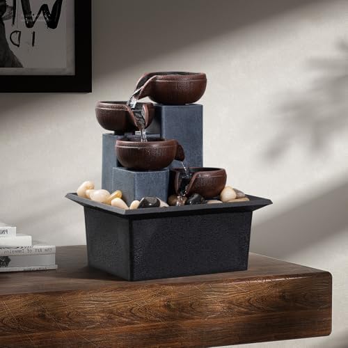 AMOOTEK Tabletop Fountain with LED Lights and Rocks