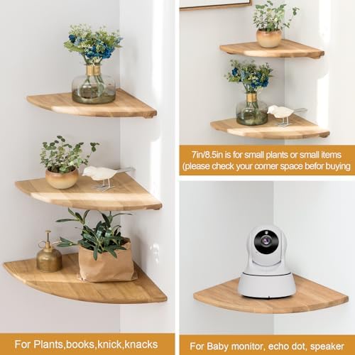 Set of 2 Floating Corner Shelves in Solid Oak Wood