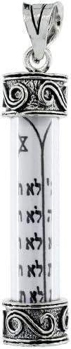 Sterling Silver Mezuzah Pendant with Ten Commandments S Scroll Pattern