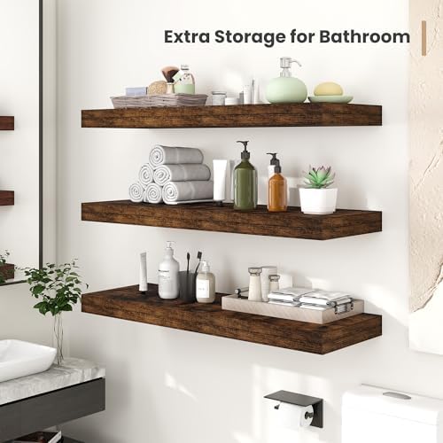 Heimlove 12 Deep Floating Shelves 2 Pack Rustic Brown