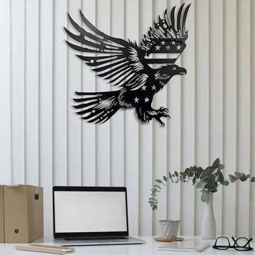 Patriotic Bald Eagle American Flag Metal Wall Art 20 Inches