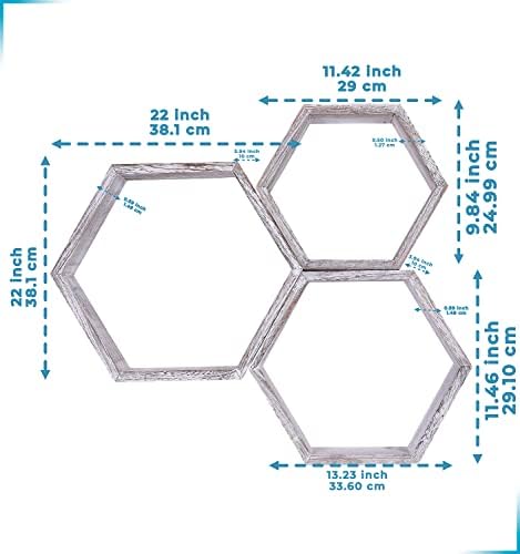 Comfify Rustic White Hexagonal Floating Shelves Set of 3