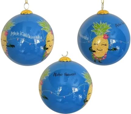 Hand Painted Mele Kalikimaka Pineapple Hula Dancer Christmas Light Ornament