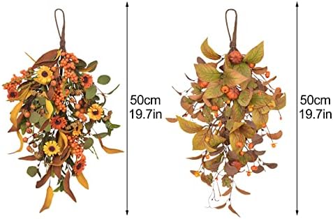 20 Inch Artificial Fall Teardrop Wreath Door Decor