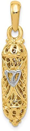 14k Yellow Gold Mezuzah with White Rhodium Shin Charm