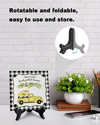 ZOE GARDEN Summer Lemon Black White Buffalo Plaid Farm Check Ceramic Ornament 63x63