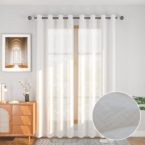 White Sheer Curtains 80 Inch Farmhouse Style 2 Panels Grommet Top