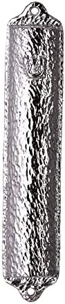 GIFTS PLAZA Judaica Hammered Metal Mezuzah Case 45 Inch Silver