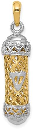 14k Two-Tone Mezuzah Pendant with Shin Letter 38mm x 10mm
