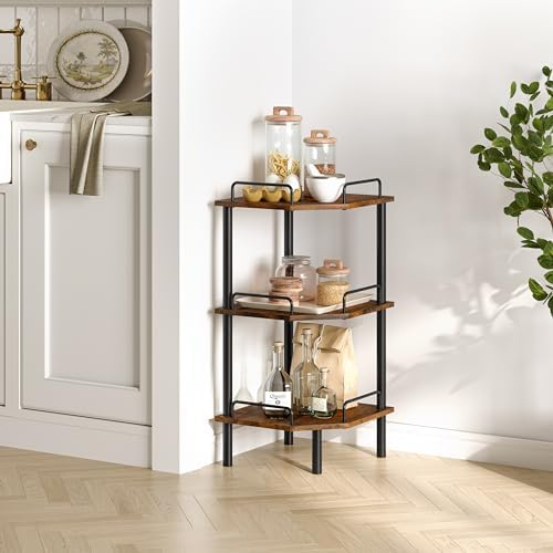 Tajsoon Corner Shelf Stand 3 Tier Rustic Brown