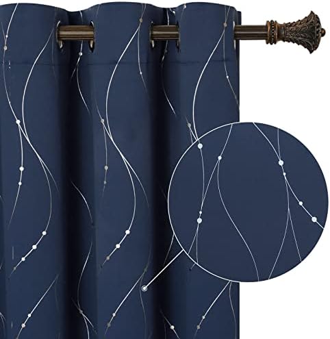 BUHUA Blackout Curtains with Floral Pattern Navy 72 Inch Length 2 Panels