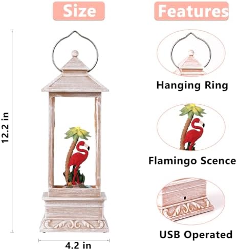 Pink Flamingo Snow Globe Lantern with Timer