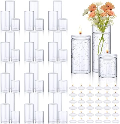 Yungyan 36 Pcs Clear Glass Cylinder Vases with Floating Candles Set