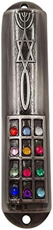 Pewter Messianic Mezuzah Case with Scroll for Door