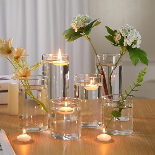 Yungyan 36 Pcs Clear Glass Cylinder Vases with Floating Candles Set