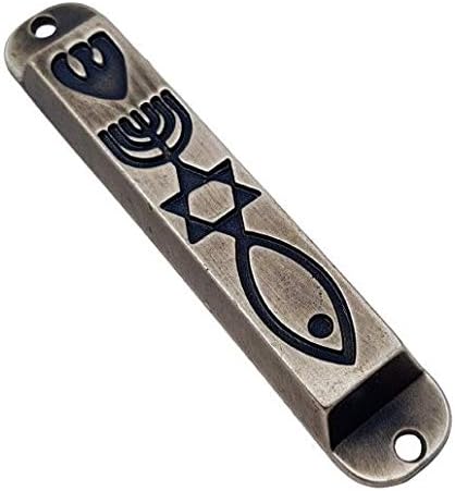 Pewter Messianic Seal Mezuzah Case with Scroll 4 Inch