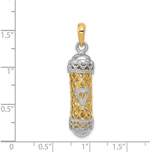 14k Two-Tone Mezuzah Pendant with Shin Letter 38mm x 10mm
