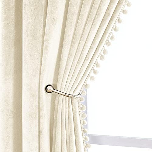 VANASEE Velvet Pompom Curtains 52x63 Inch 2 Panels Blackout