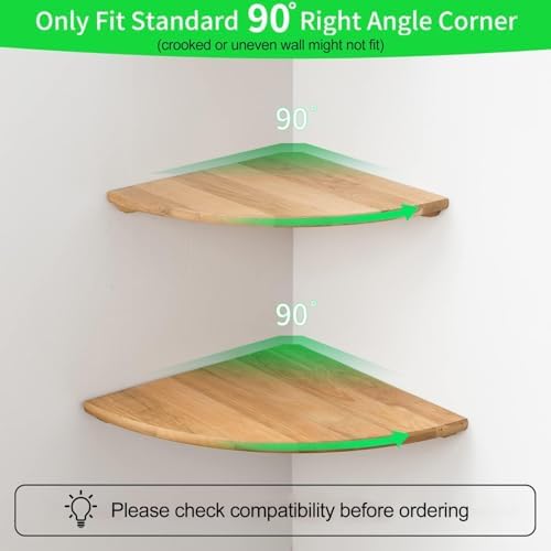 Set of 2 Floating Corner Shelves in Solid Oak Wood