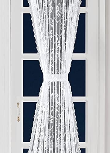 LinenZone White French Door Curtains with Floral Design