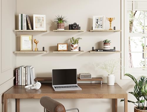Fixwal Wood Floating Shelves Set of 6 Rustic Brown Wall Mount