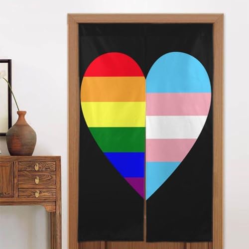 Rainbow Transgender Pride Flag Heart Door Curtain