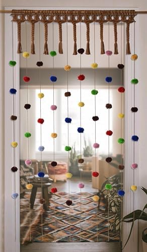 IOWER Pom Pom Macrame Curtain for Kids Room Decor