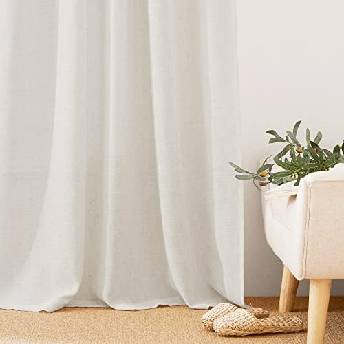 RYB HOME Linen Sheer Curtains - 52 x 72 2 Panels