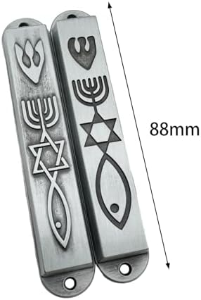 Modern Door Mezuzah Set in Stainless Steel Silver 88mm