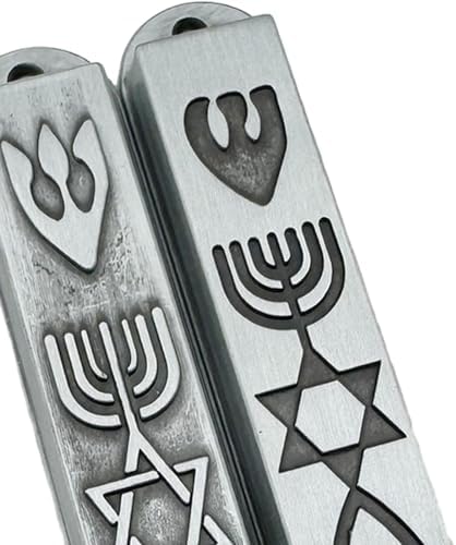 Modern Door Mezuzah Set in Stainless Steel Silver 88mm