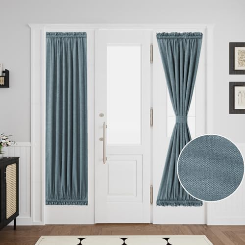 Turquoize Thick Linen Door Curtain Panel 25W x 72L Stone Blue